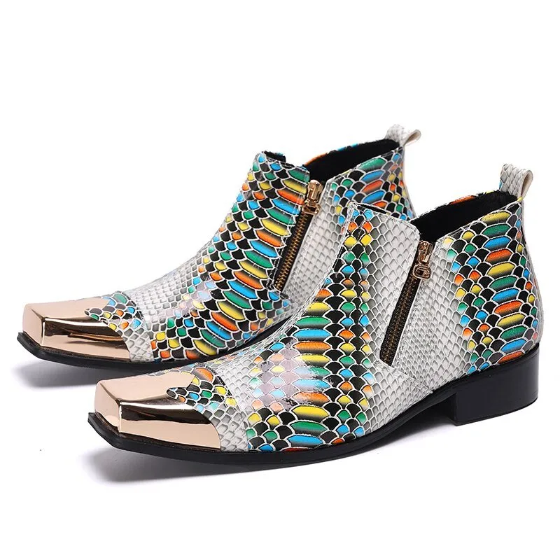 Metal Square Toe Formal Ankle Boots Male Party Dress Shoes