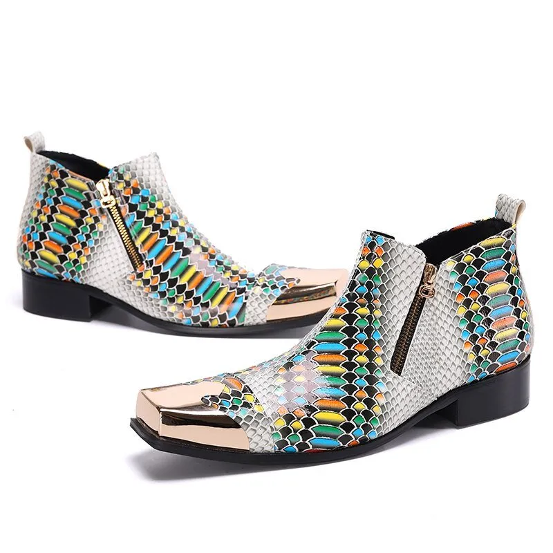 Metal Square Toe Formal Ankle Boots Male Party Dress Shoes