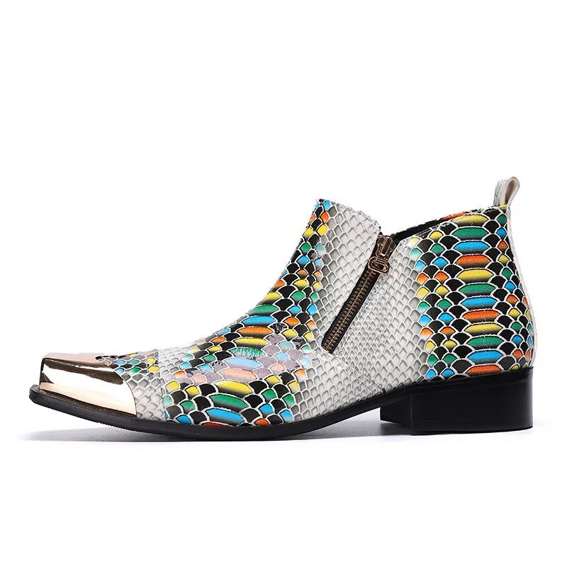 Metal Square Toe Formal Ankle Boots Male Party Dress Shoes