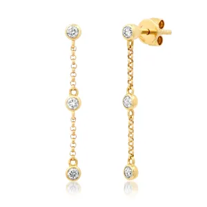 MINI DIAMOND DROP CHAIN STUDS, 14kt GOLD