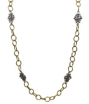 Mixed Metal Sterling & Gold Plated 36" Chain with Vintage Reproduction Fleur De Lis Accents