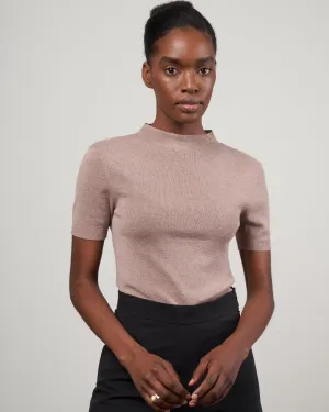 mockneck linen neck top - taupe