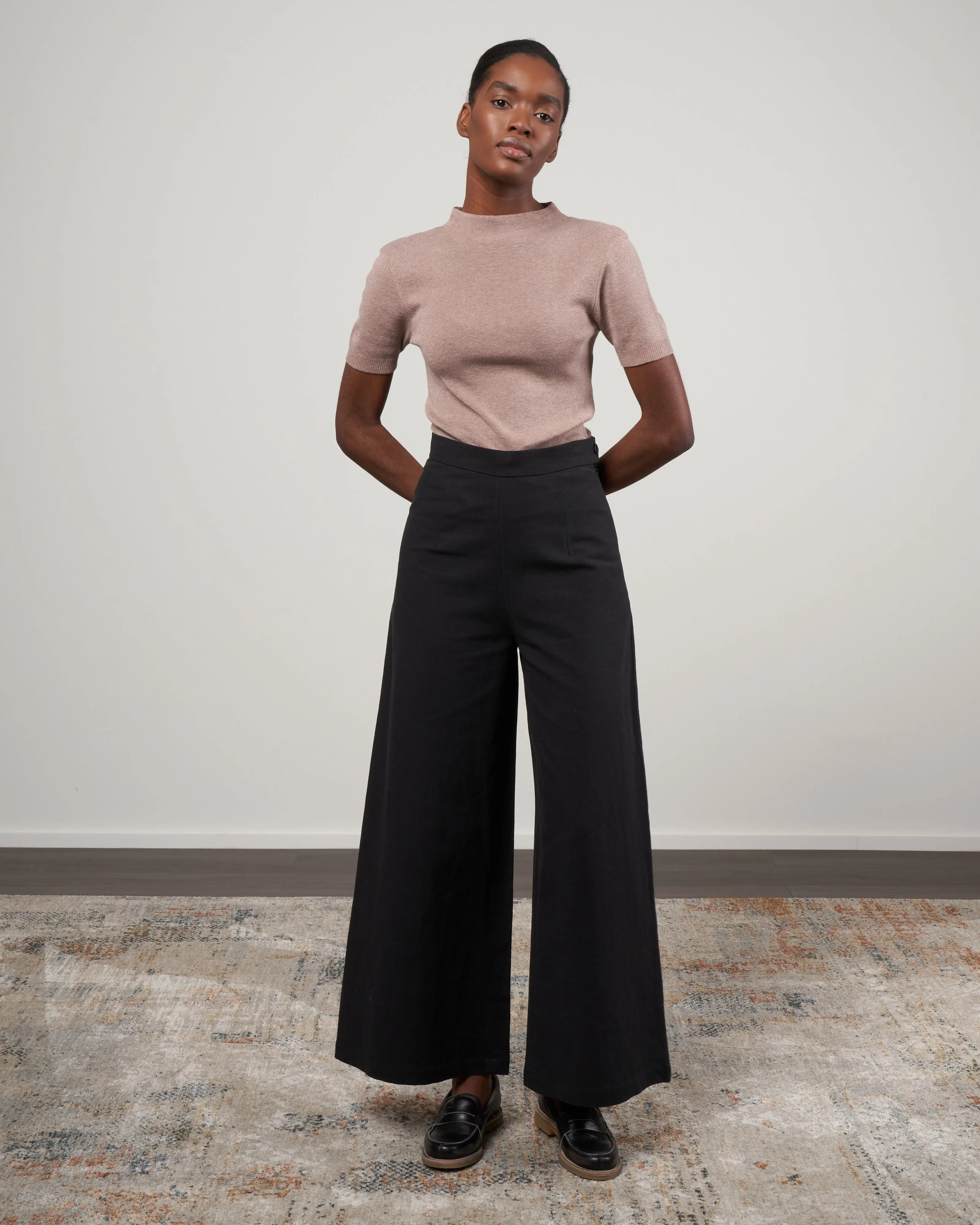 mockneck linen neck top - taupe