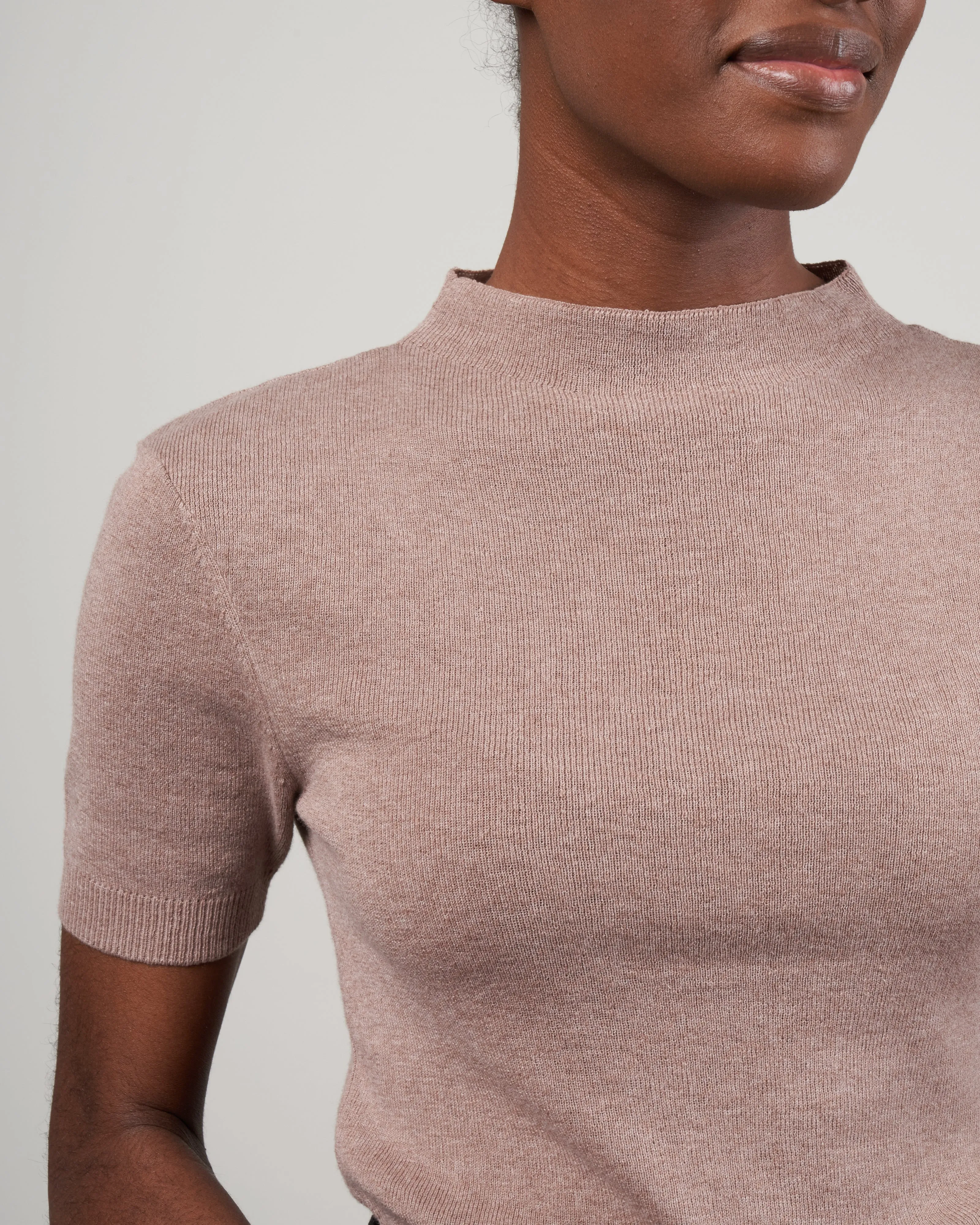 mockneck linen neck top - taupe