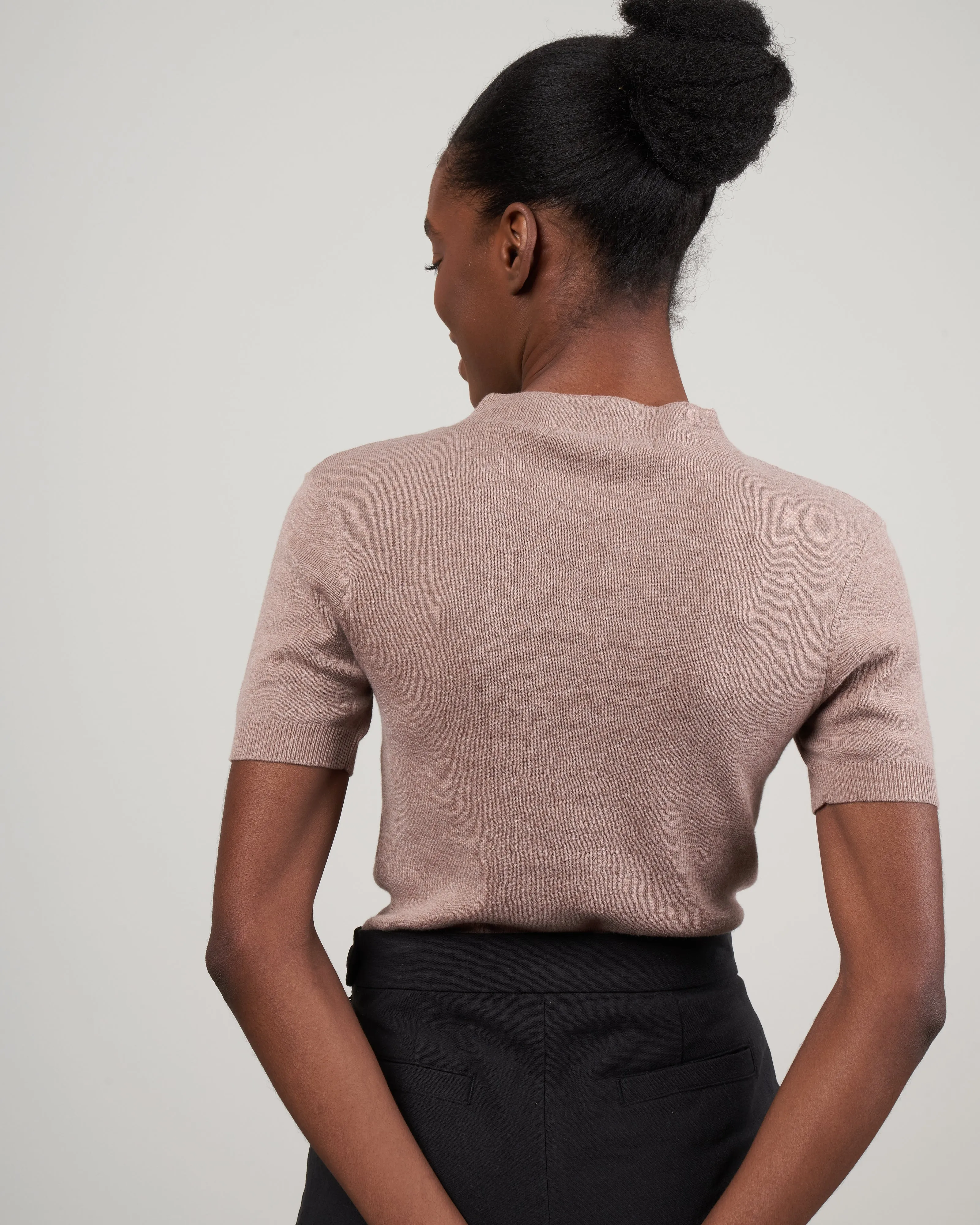 mockneck linen neck top - taupe