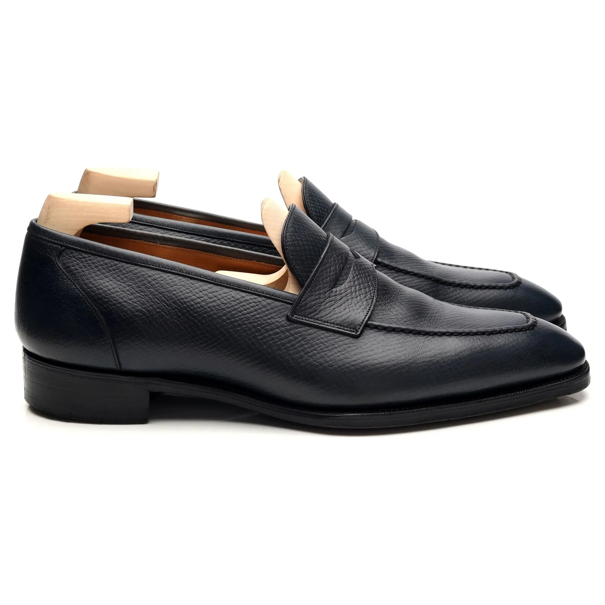 'Monaco' Navy Blue Grain Leather Loafers UK 7.5 F