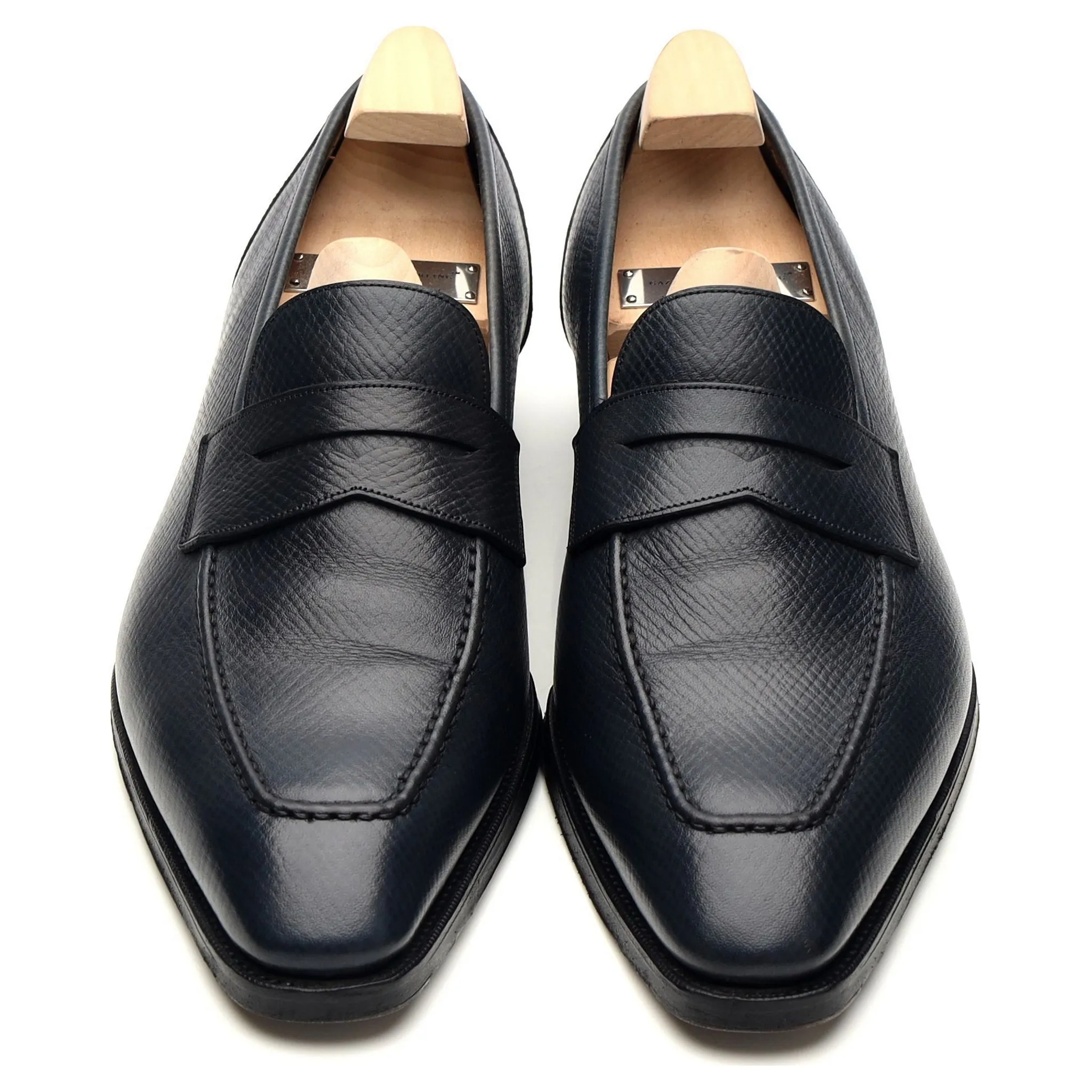 'Monaco' Navy Blue Grain Leather Loafers UK 7.5 F