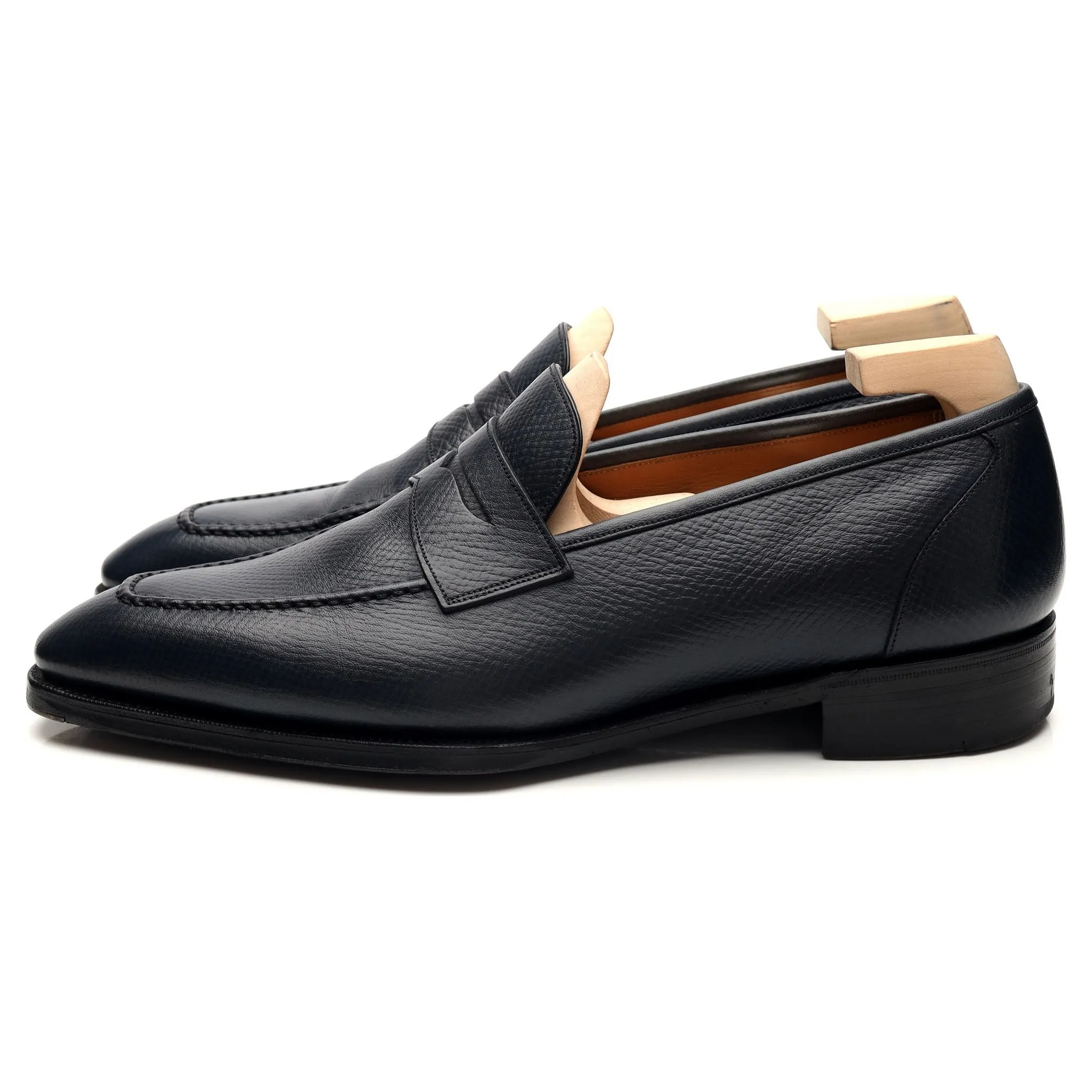 'Monaco' Navy Blue Grain Leather Loafers UK 7.5 F