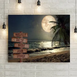 Moonlit Beach Palm Tree Personalized Premium Canvas