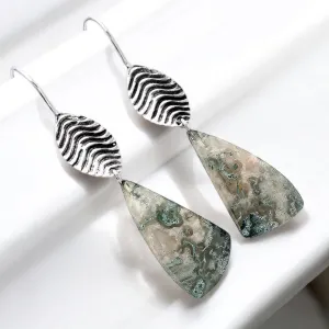 Moss Agate Solid 925 Sterling Silver Earrings