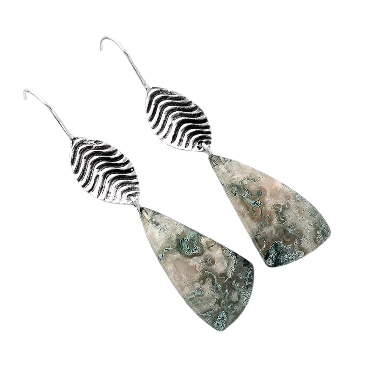 Moss Agate Solid 925 Sterling Silver Earrings