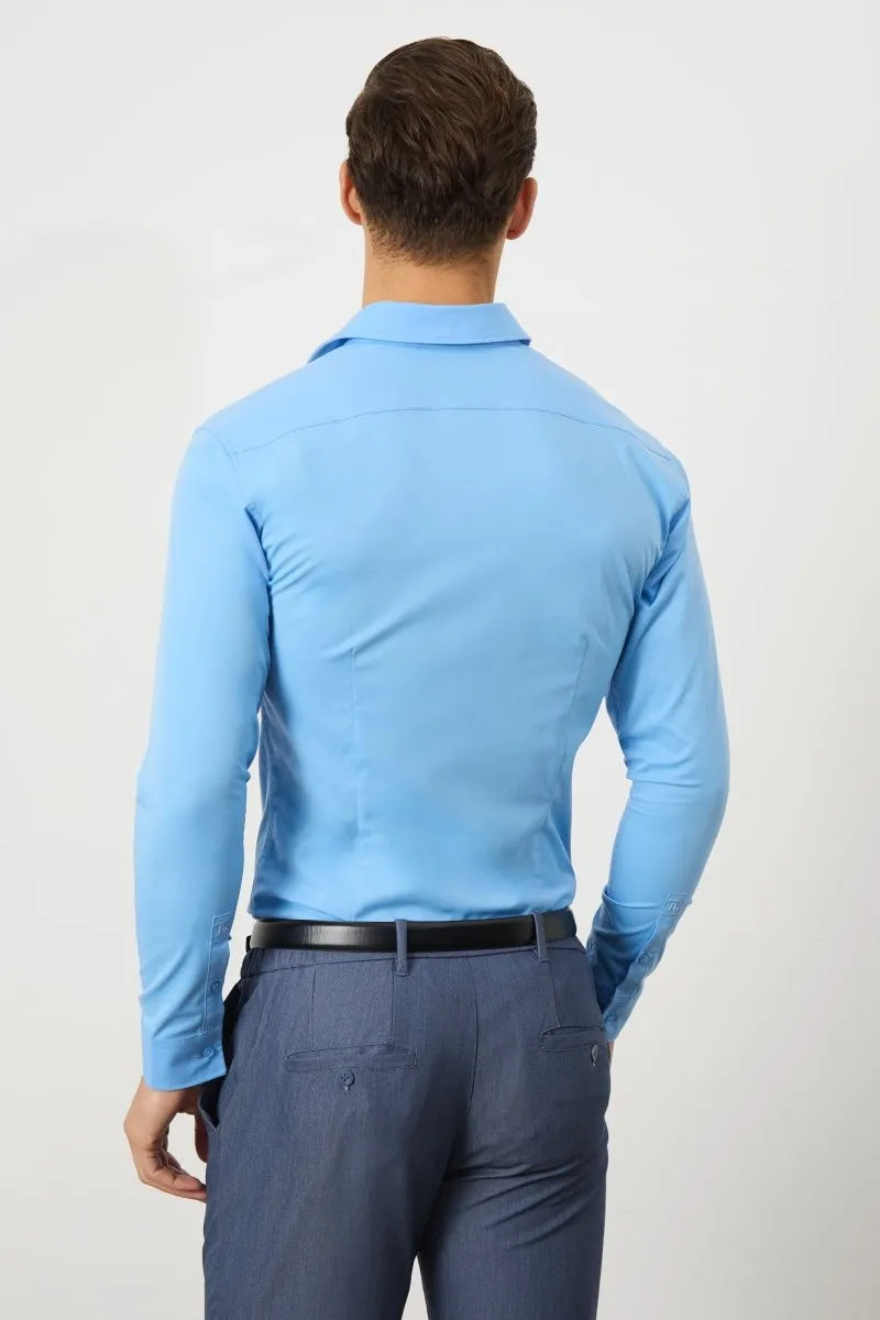 Muscle Fit Dress Shirt in Mid Blue