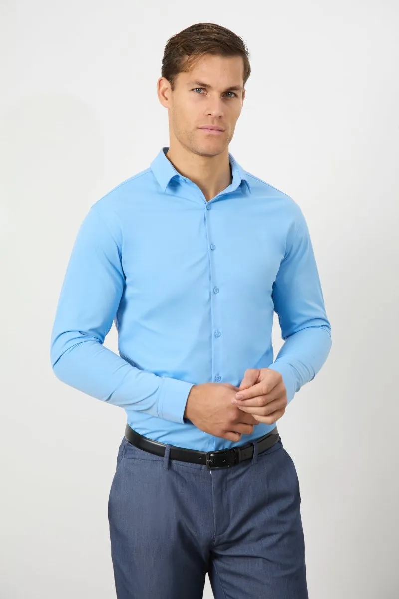 Muscle Fit Dress Shirt in Mid Blue