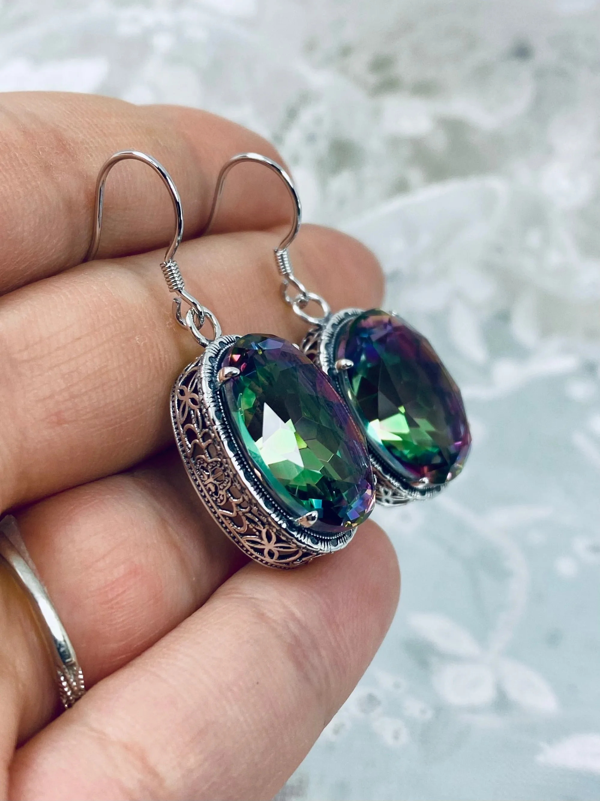 Mystic Earrings, Oval Gemstones, Victorian style Filigree, Persian Design E230