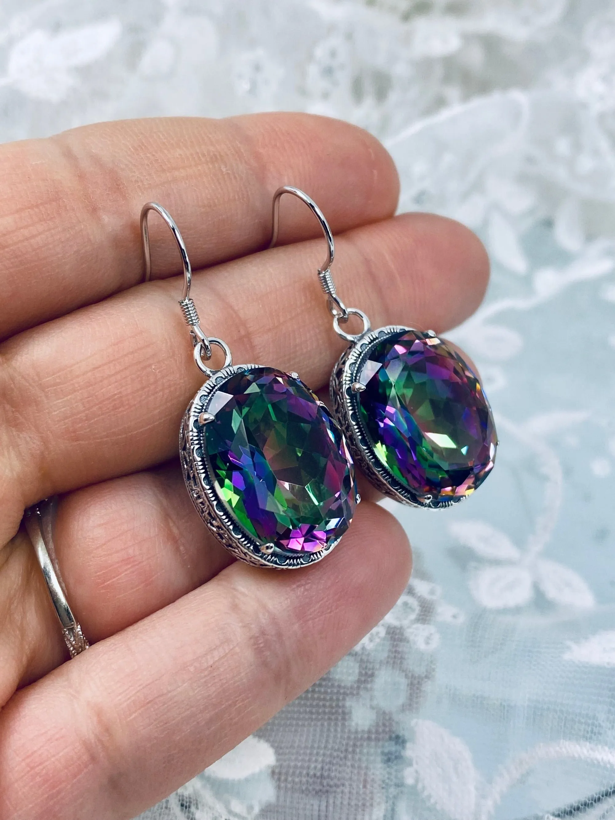 Mystic Earrings, Oval Gemstones, Victorian style Filigree, Persian Design E230