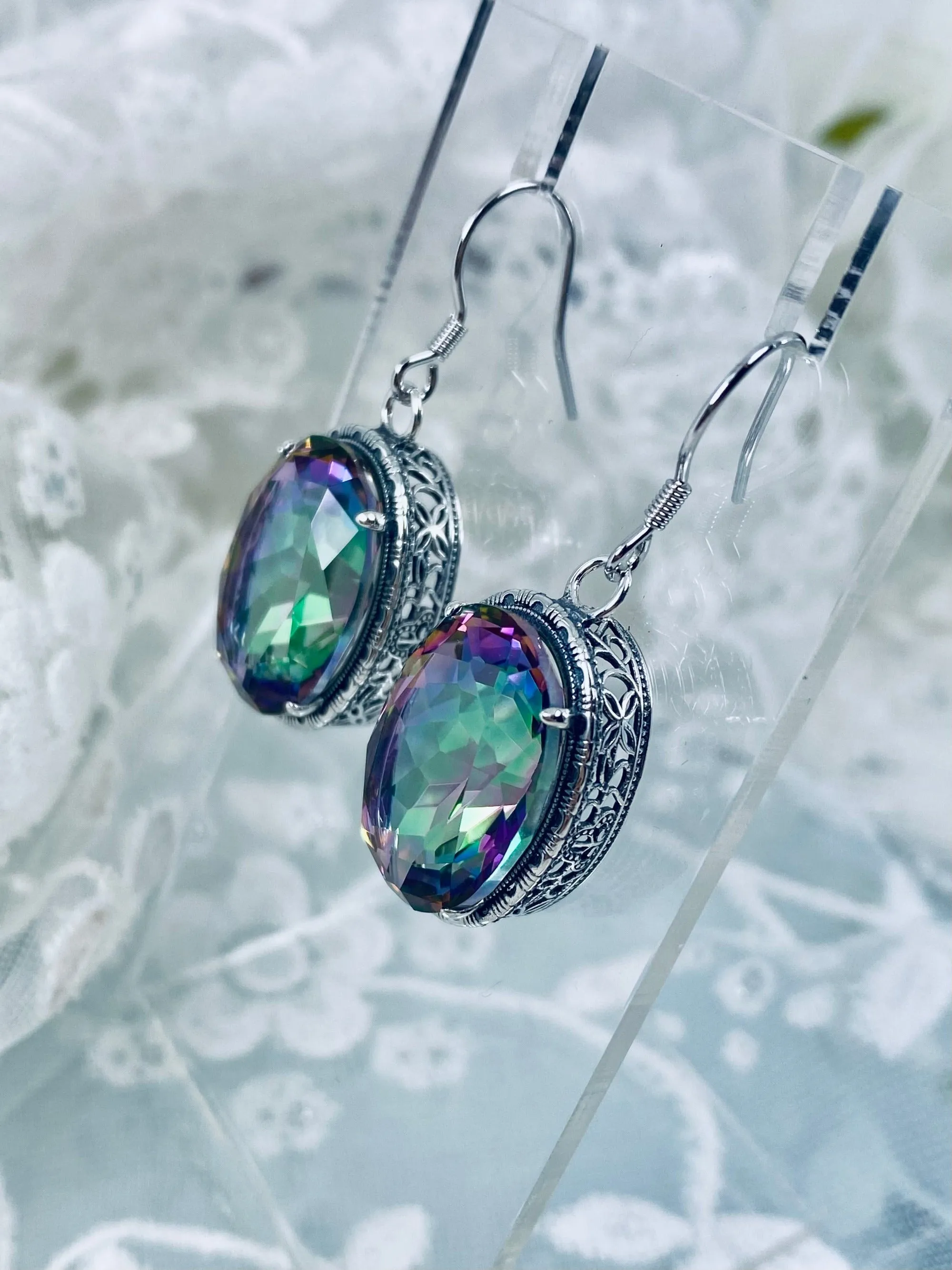 Mystic Earrings, Oval Gemstones, Victorian style Filigree, Persian Design E230
