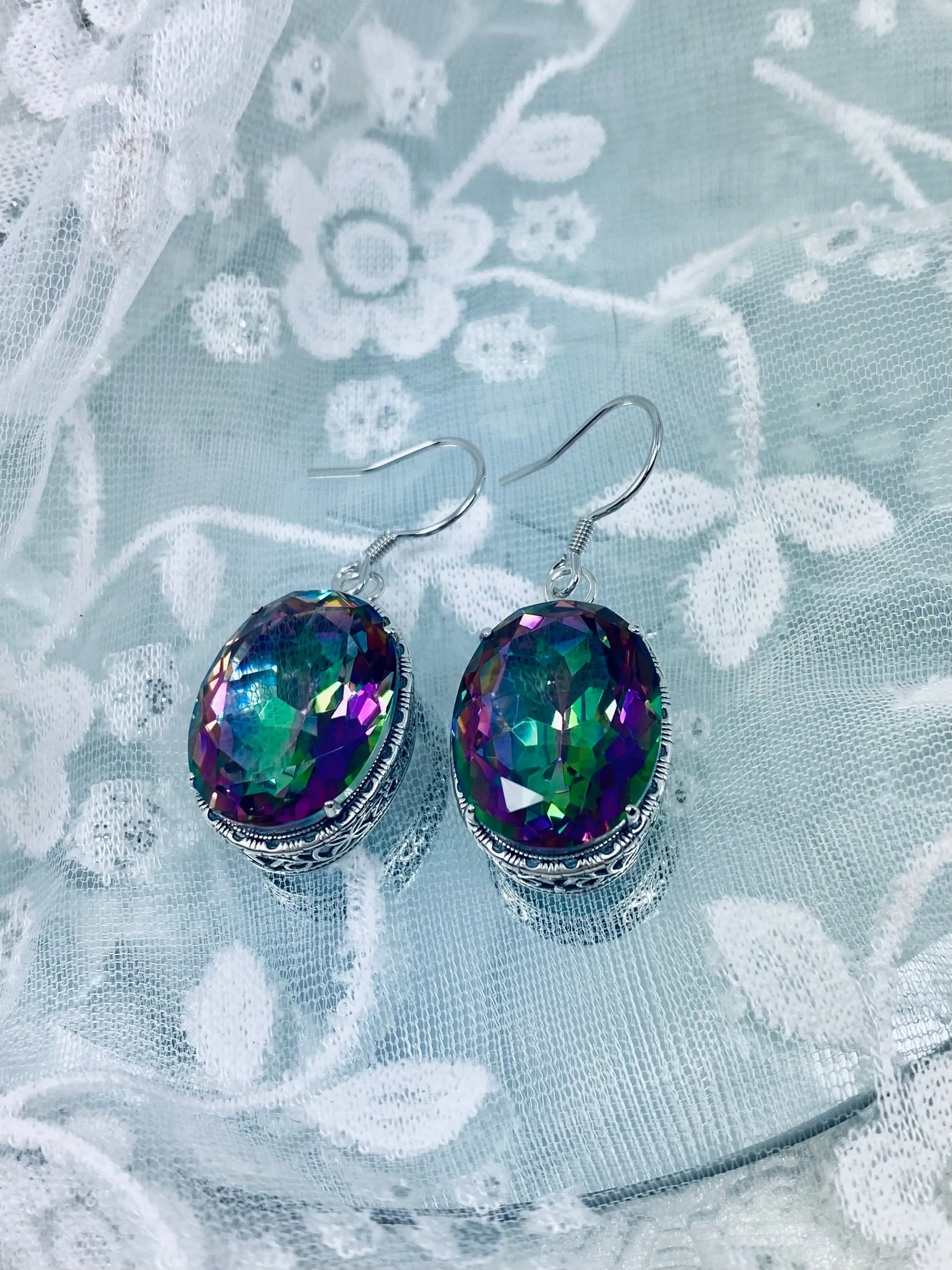 Mystic Earrings, Oval Gemstones, Victorian style Filigree, Persian Design E230