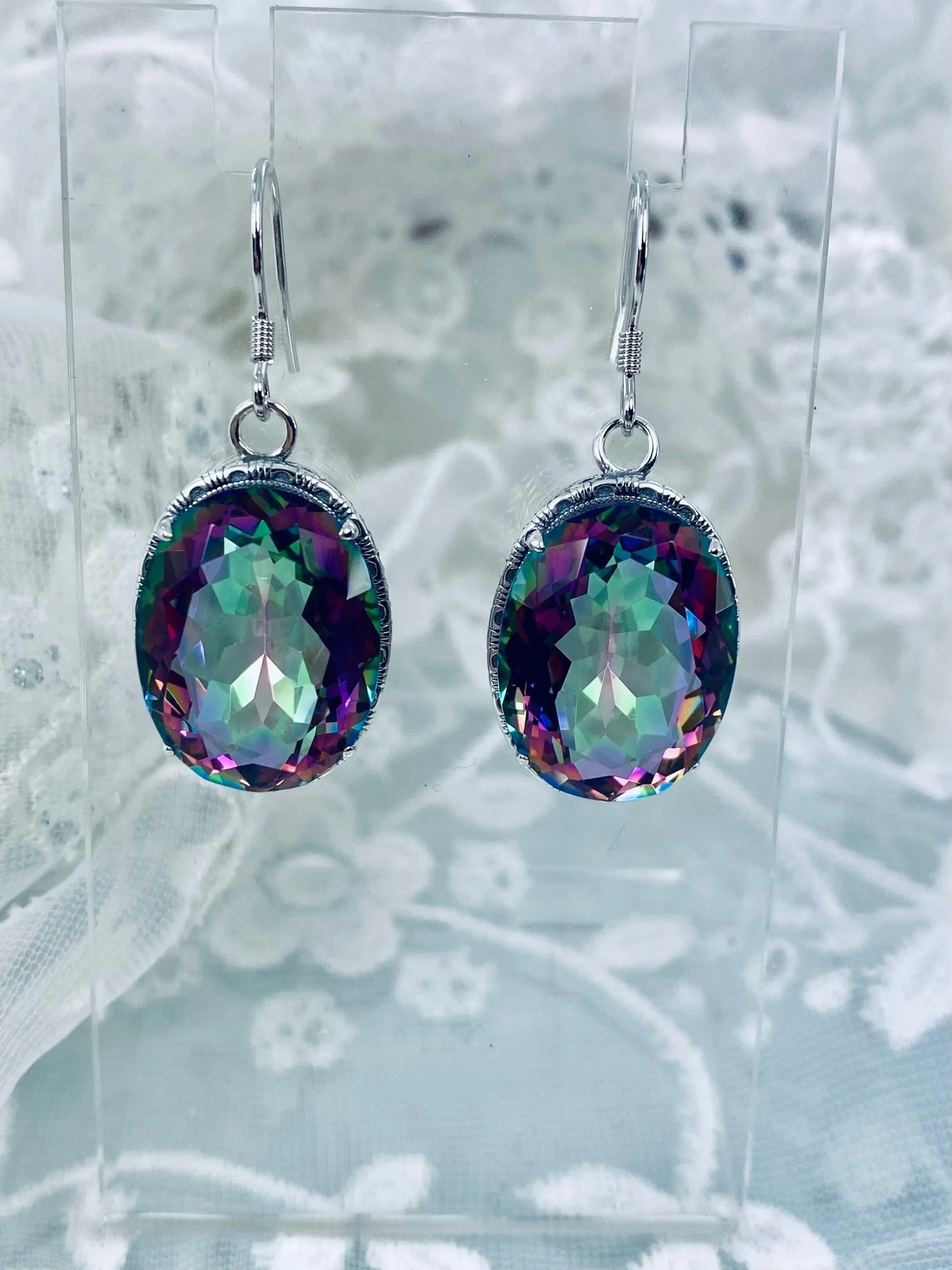 Mystic Earrings, Oval Gemstones, Victorian style Filigree, Persian Design E230