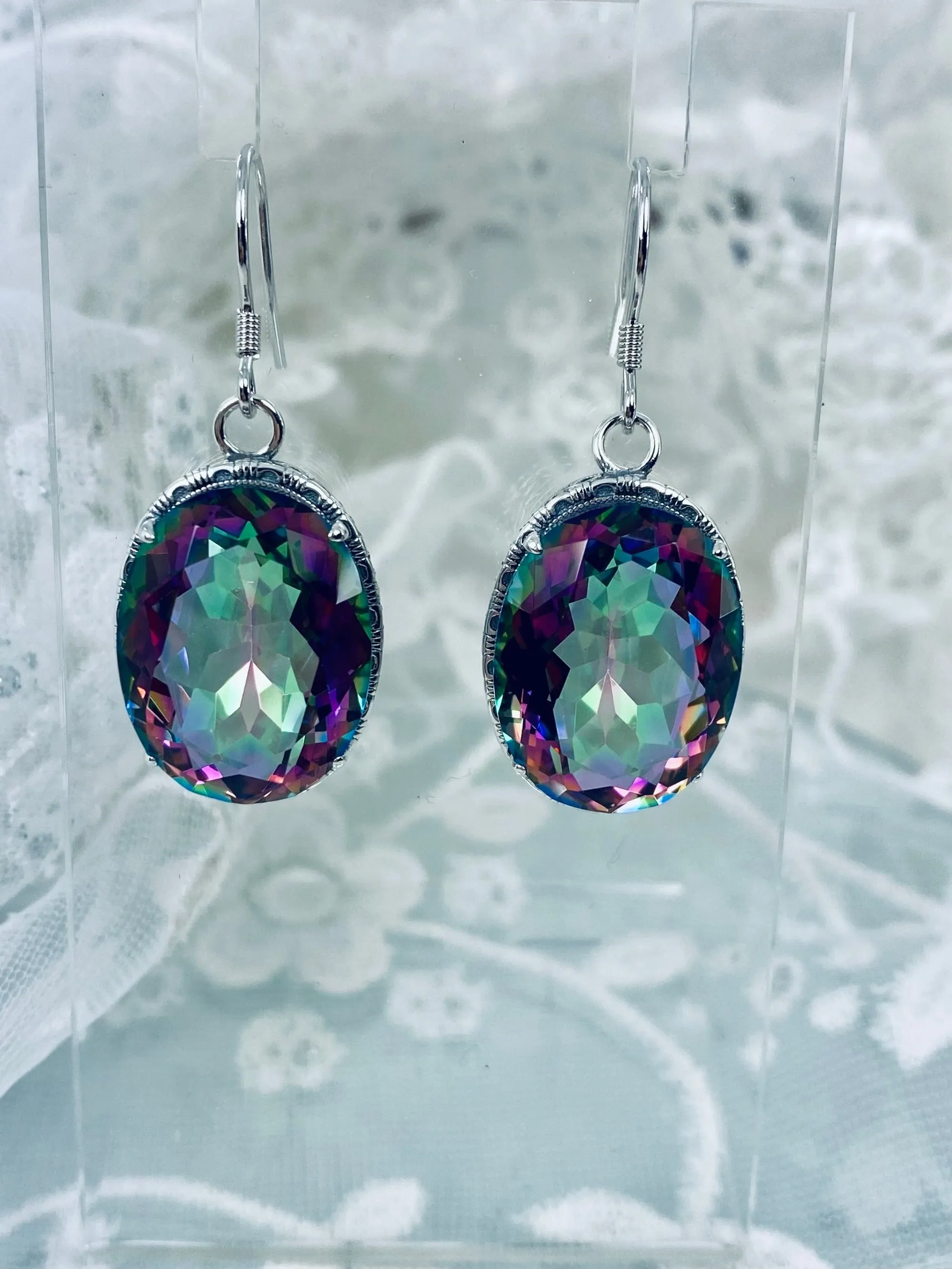 Mystic Earrings, Oval Gemstones, Victorian style Filigree, Persian Design E230