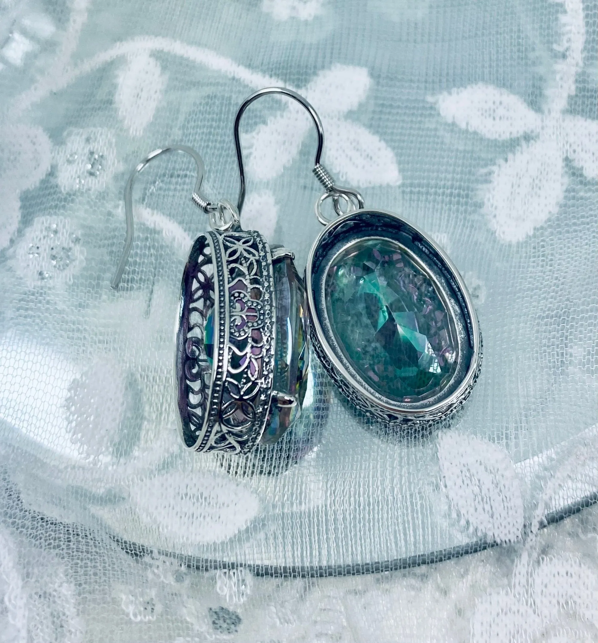 Mystic Earrings, Oval Gemstones, Victorian style Filigree, Persian Design E230