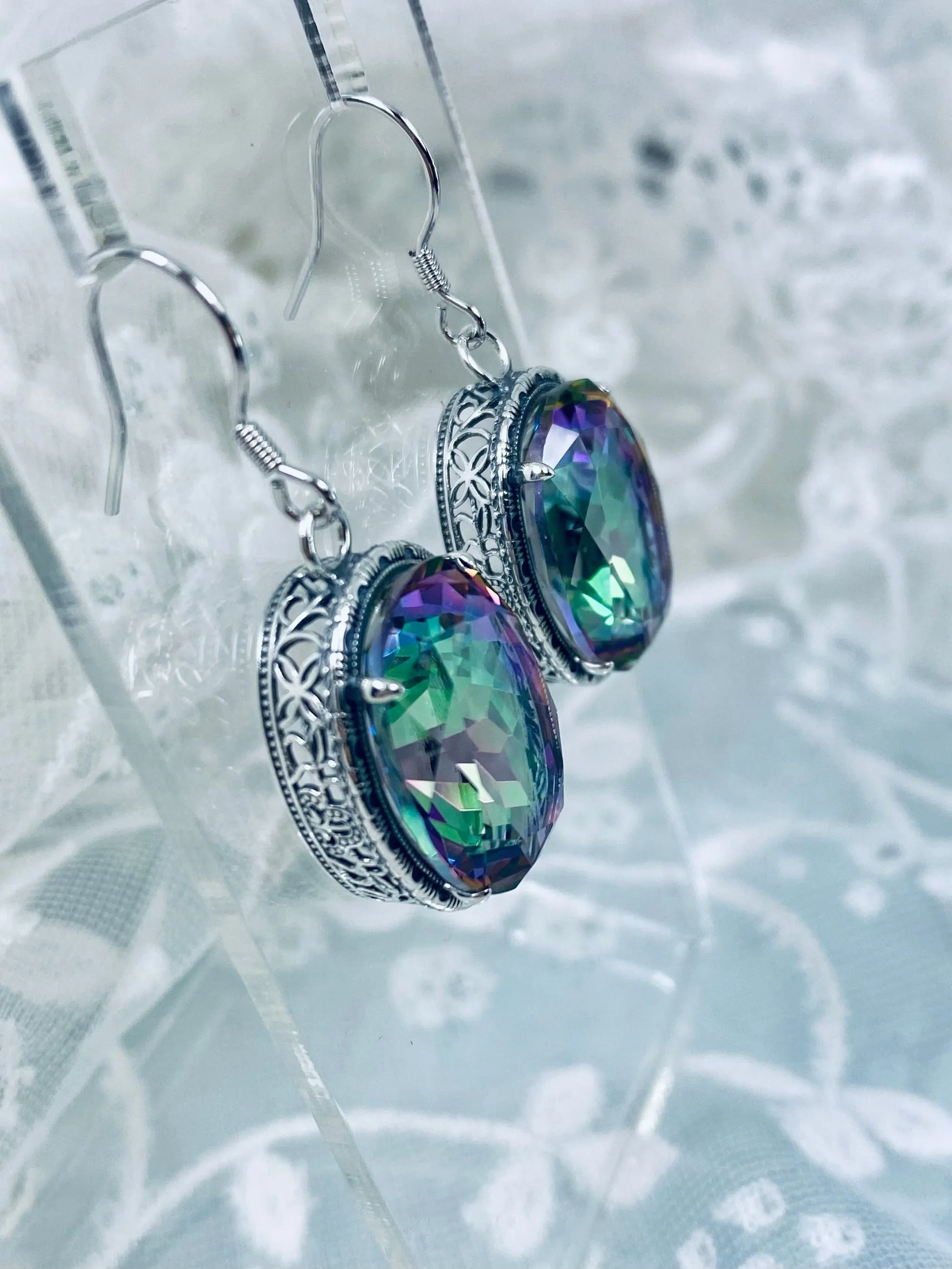 Mystic Earrings, Oval Gemstones, Victorian style Filigree, Persian Design E230