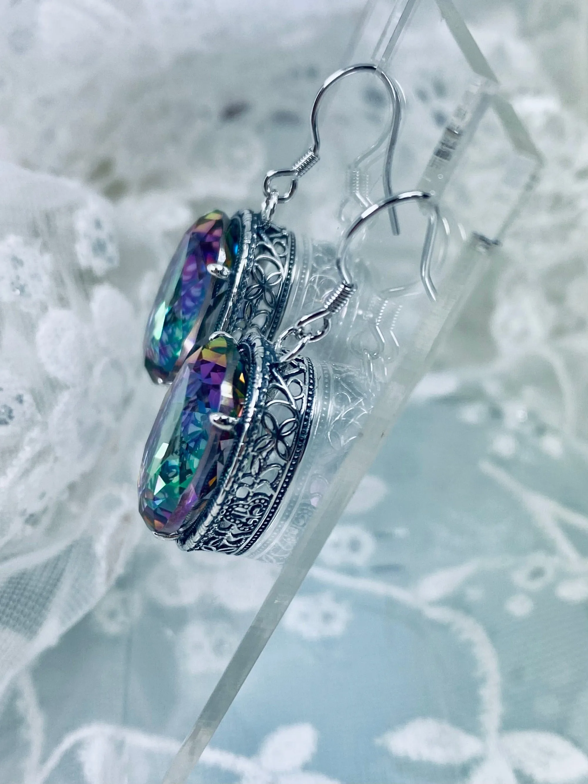 Mystic Earrings, Oval Gemstones, Victorian style Filigree, Persian Design E230