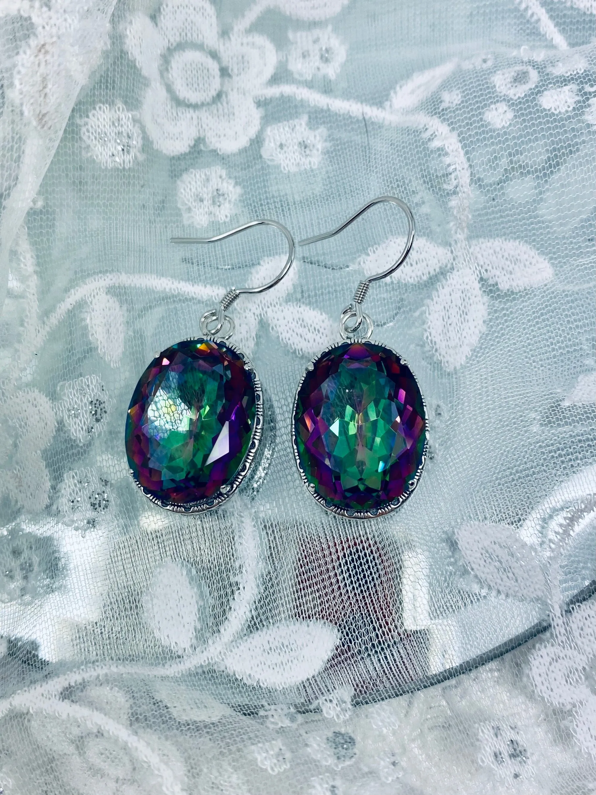 Mystic Earrings, Oval Gemstones, Victorian style Filigree, Persian Design E230