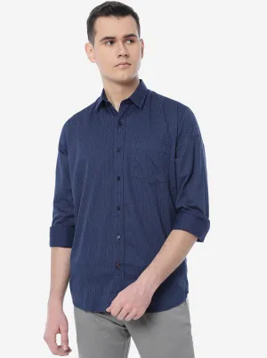 Navy Blue Printed Slim Fit Casual Shirt | JadeBlue