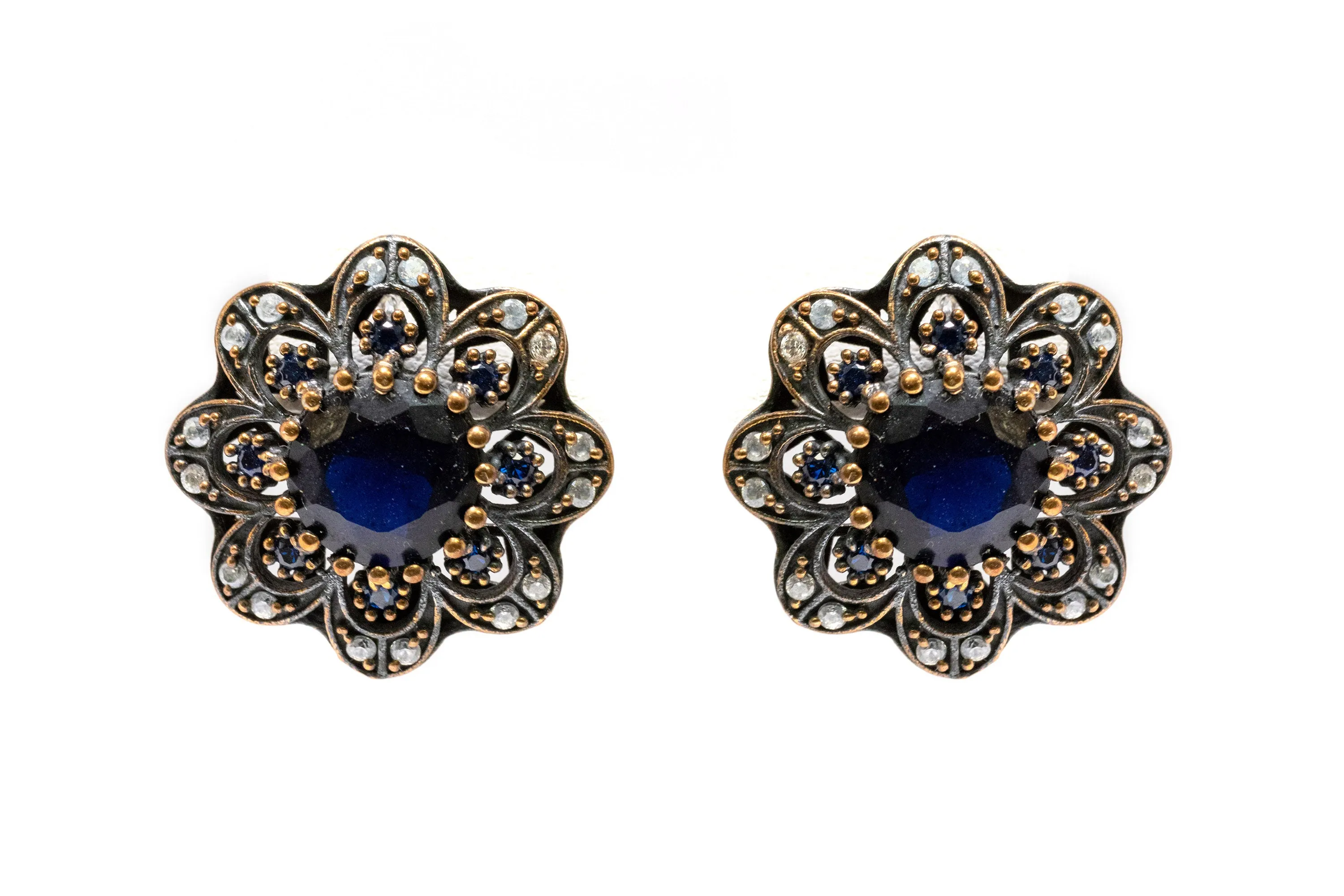 Navy Blue Stone Turkish Silver Stud Earrings