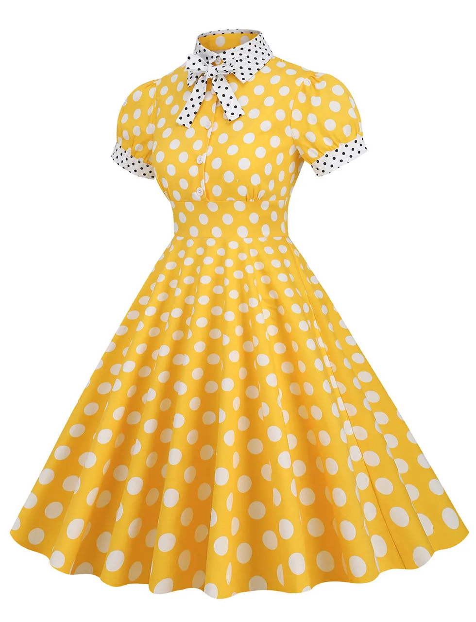 Navy Polka Dots Bowknot Swing Vintage 1950S Dress