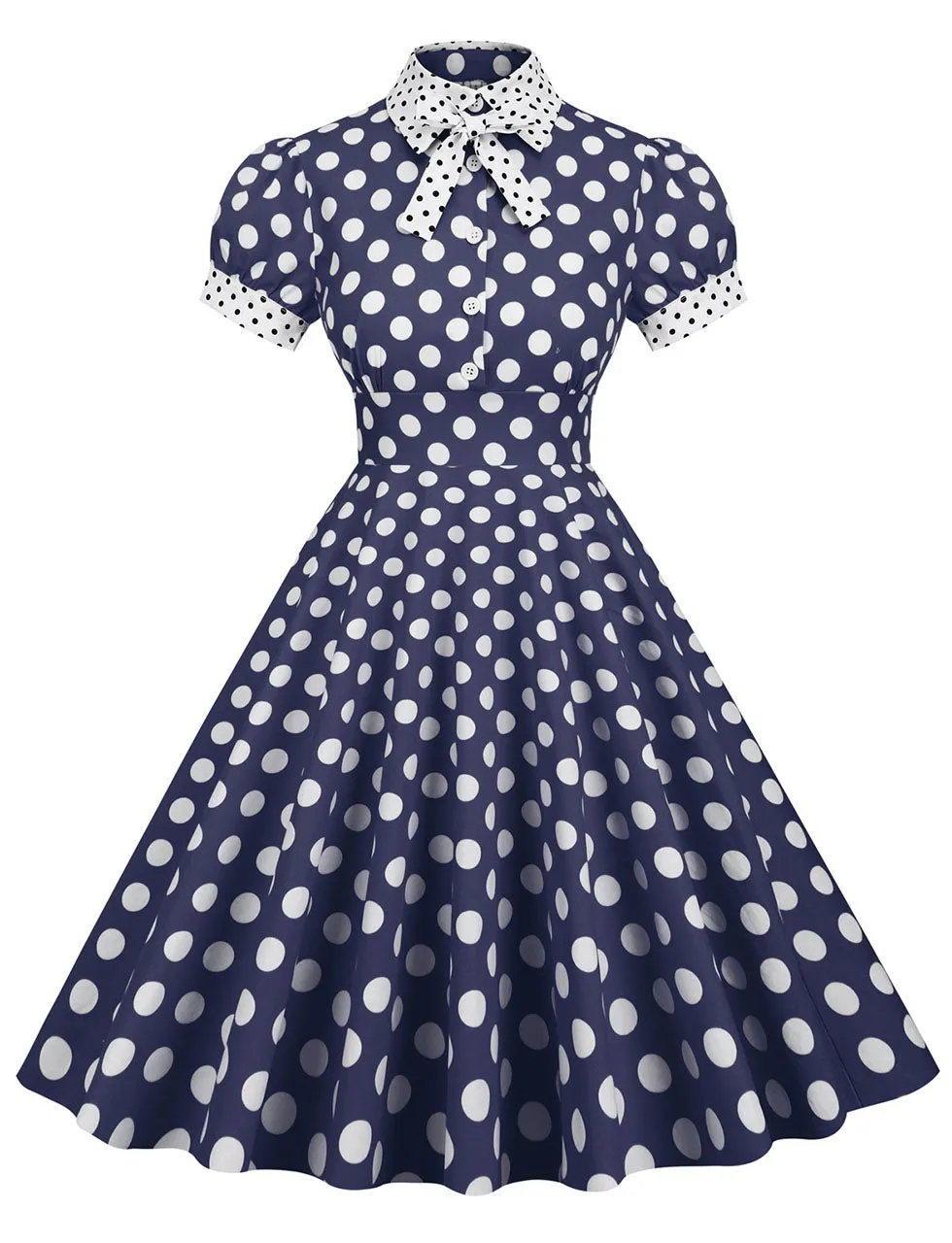 Navy Polka Dots Bowknot Swing Vintage 1950S Dress