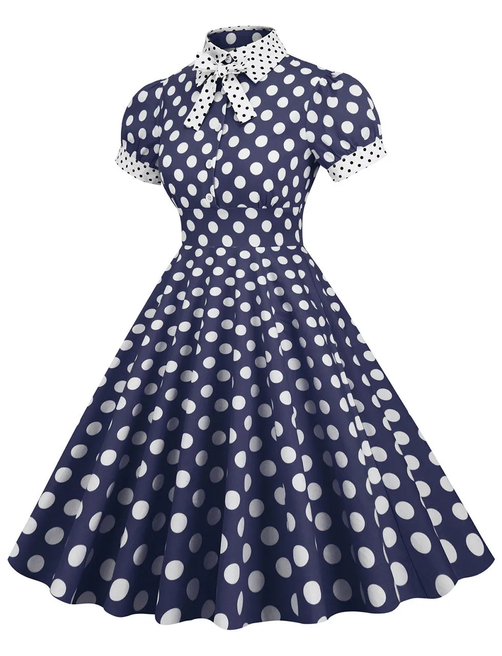 Navy Polka Dots Bowknot Swing Vintage 1950S Dress