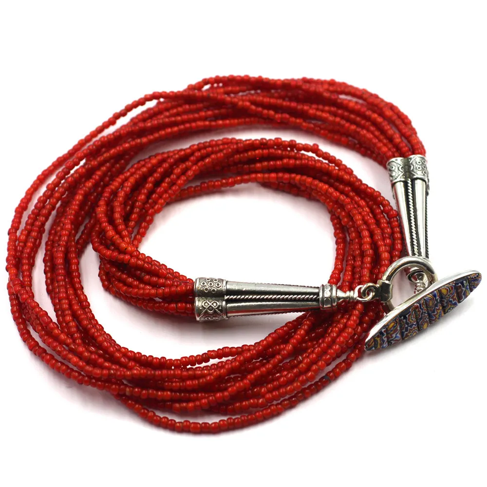 (neck005) Ten Strand Red White Heart Trade Bead Necklace