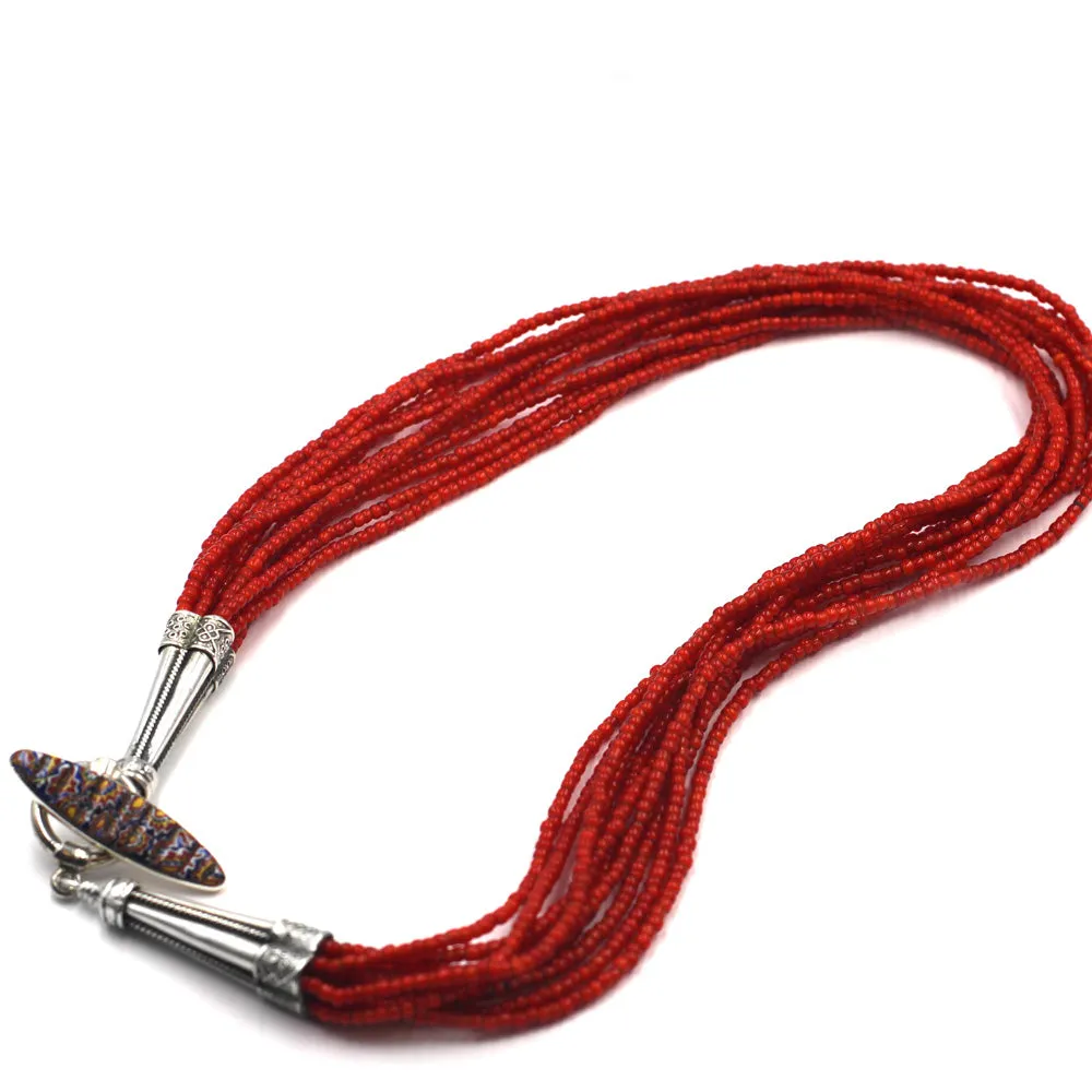 (neck005) Ten Strand Red White Heart Trade Bead Necklace