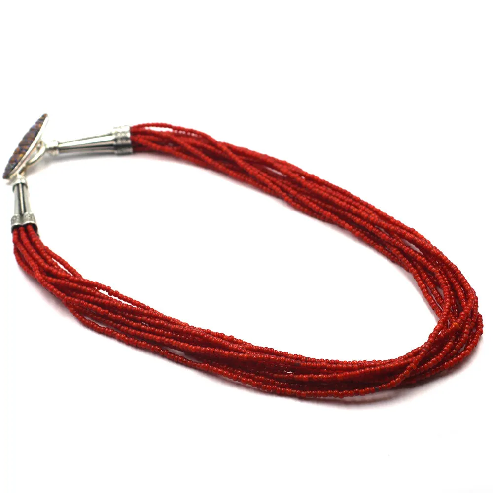 (neck005) Ten Strand Red White Heart Trade Bead Necklace