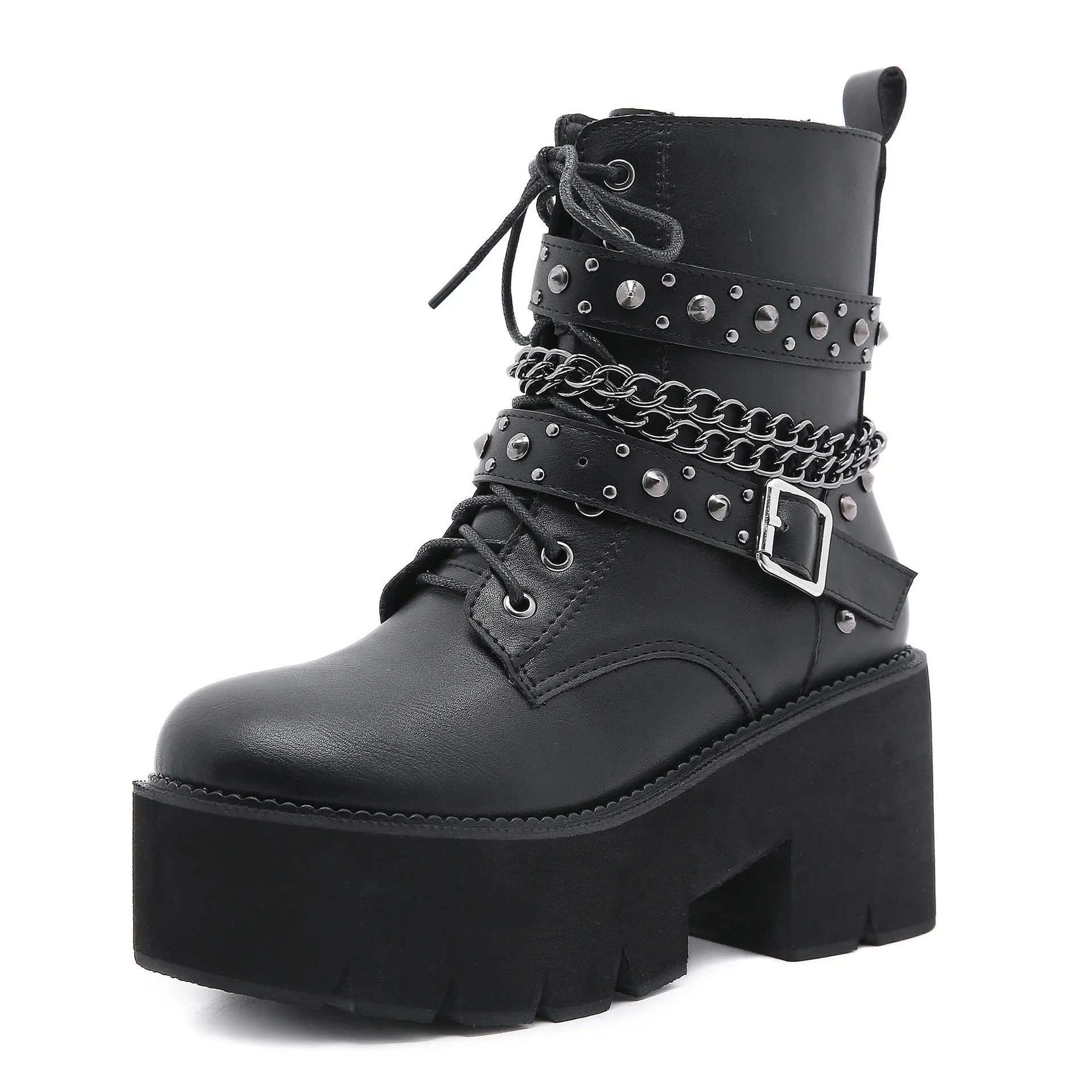 New Fashion Martin Boots Women Platform Shoes Rivet Belt