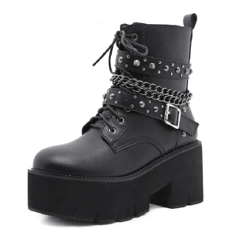 New Fashion Martin Boots Women Platform Shoes Rivet Belt