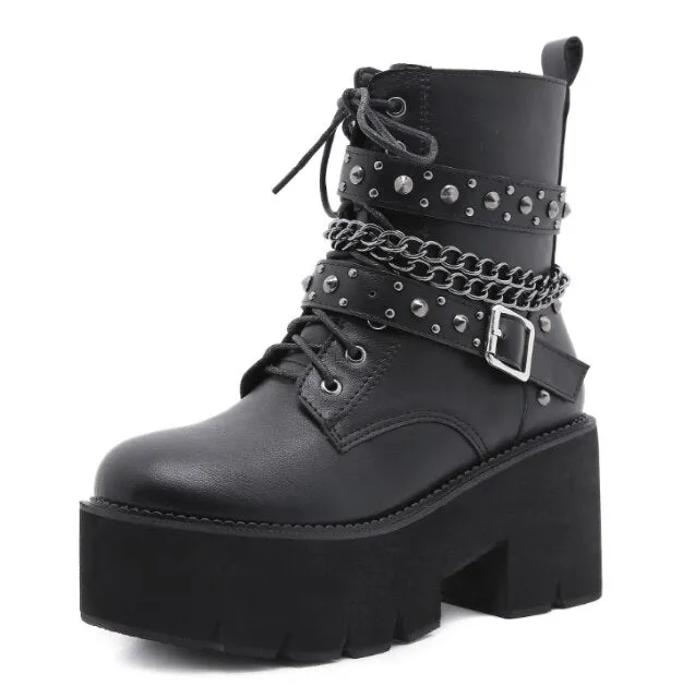 New Fashion Martin Boots Women Platform Shoes Rivet Belt