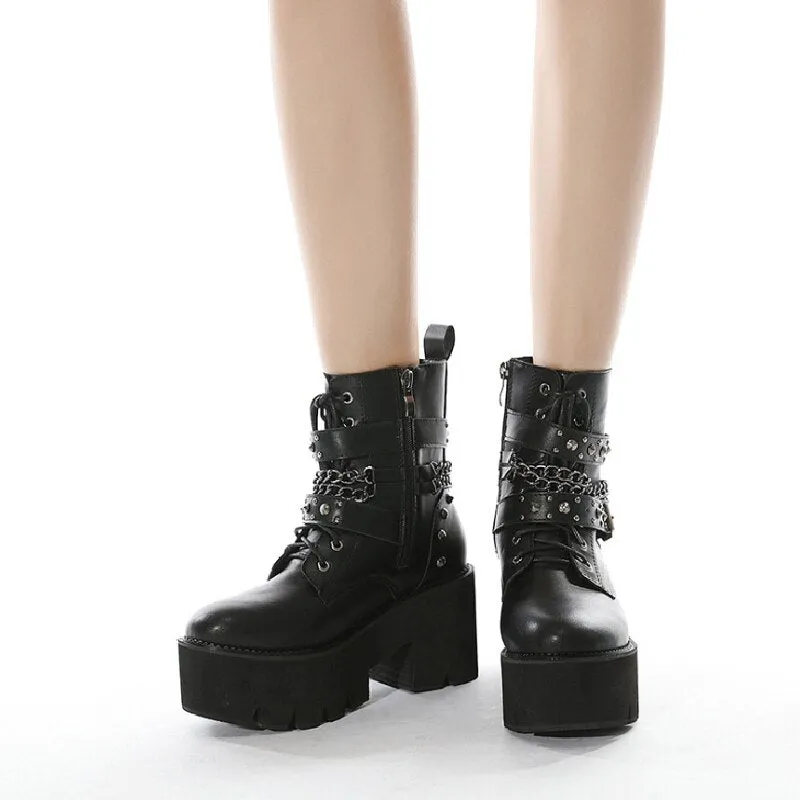 New Fashion Martin Boots Women Platform Shoes Rivet Belt