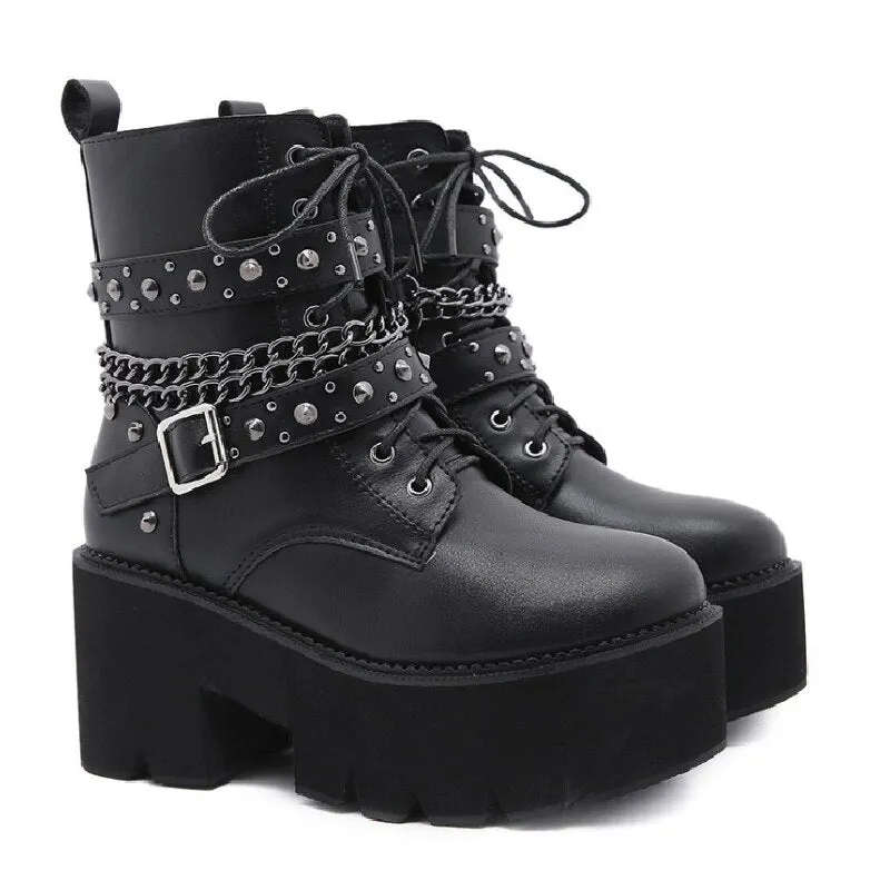 New Fashion Martin Boots Women Platform Shoes Rivet Belt