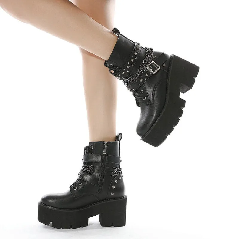 New Fashion Martin Boots Women Platform Shoes Rivet Belt