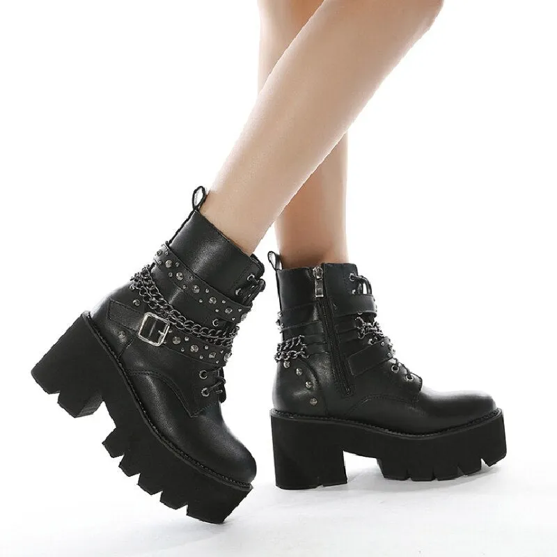 New Fashion Martin Boots Women Platform Shoes Rivet Belt