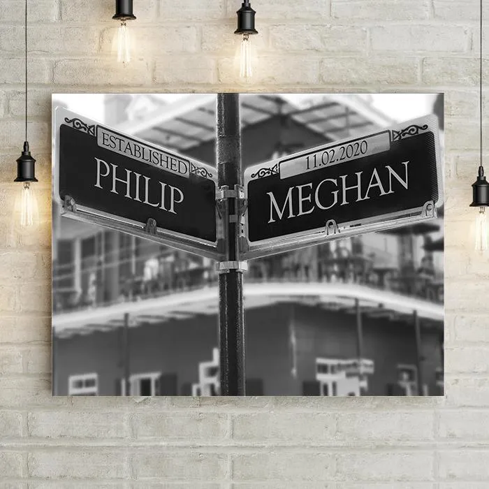 New Orleans Street Sign Personalized Names Premium Canvas