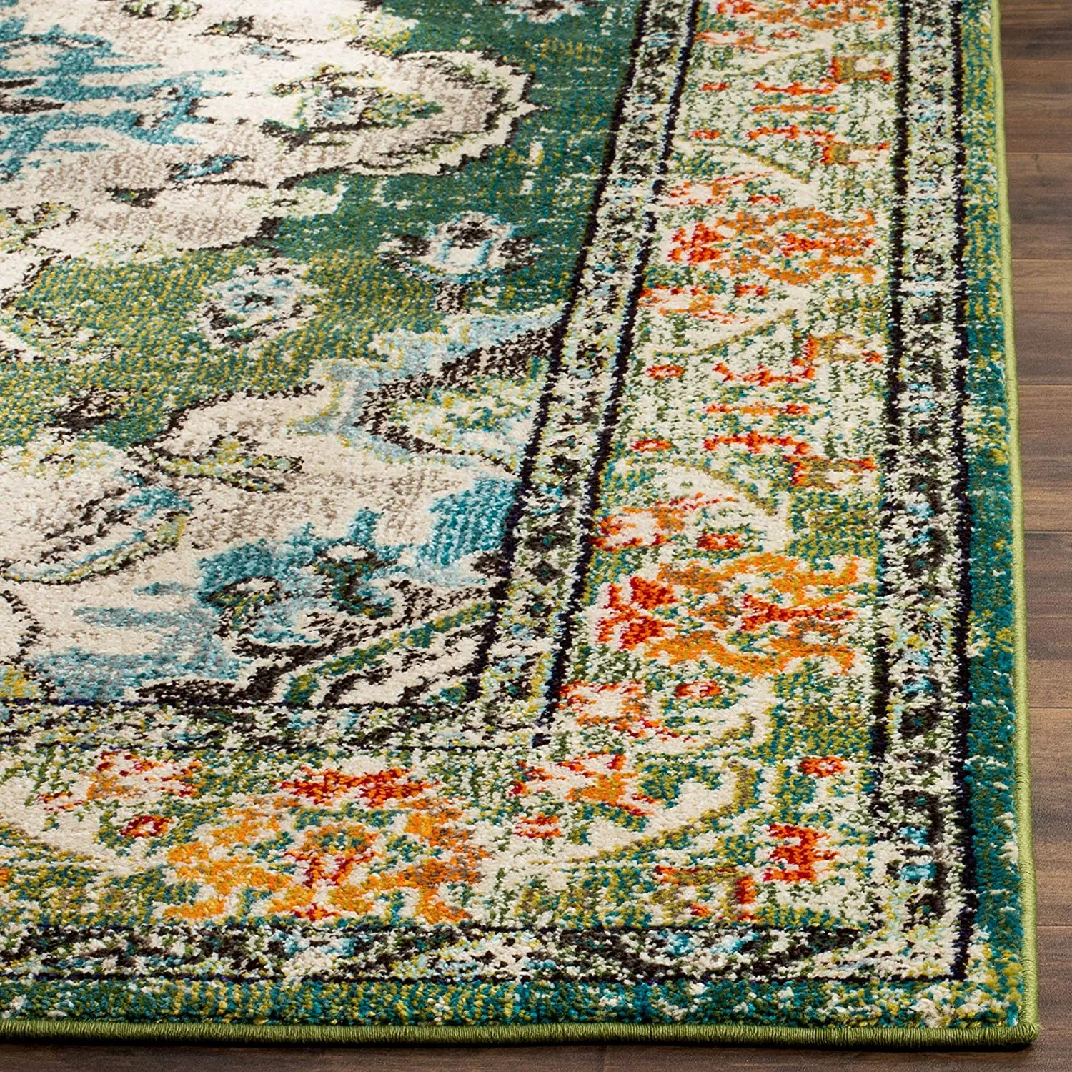 New Safavieh Monaco Collection MNC243F Vintage Oriental Forest Green and Light Blue Distressed Area Rug (5'1" x 7'7") Retails $287 W/Tax!