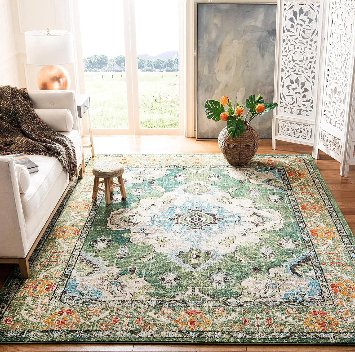 New Safavieh Monaco Collection MNC243F Vintage Oriental Forest Green and Light Blue Distressed Area Rug (5'1" x 7'7") Retails $287 W/Tax!