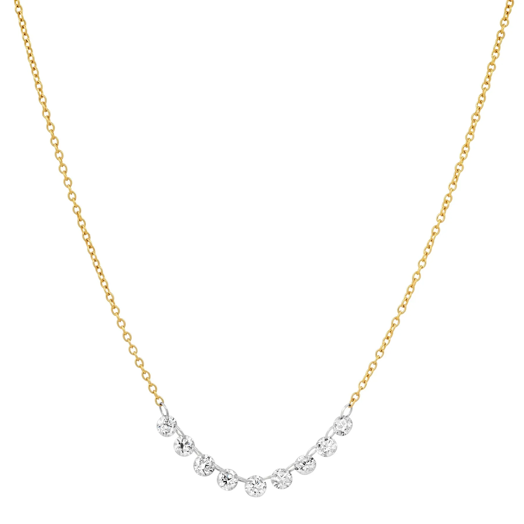 NINE DIAMOND FLOATING NECKLACE, 14kt GOLD