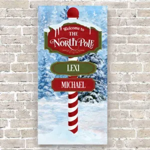 North Pole Large Christmas Art Canvas with Personalized Family Names