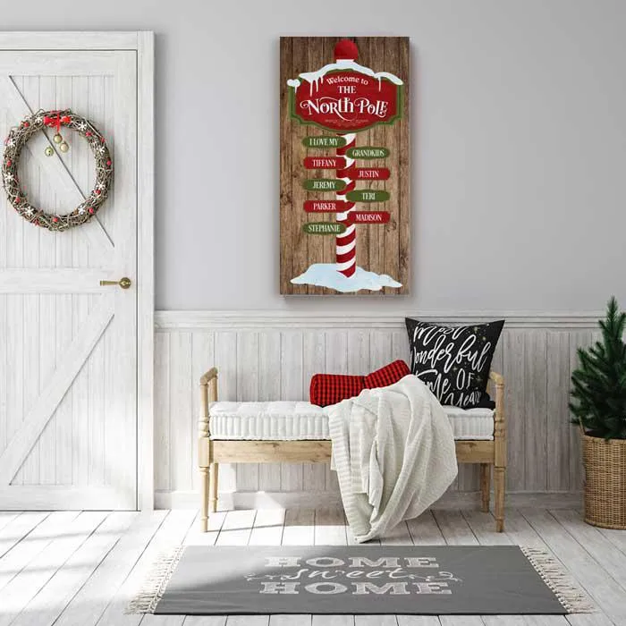 North Pole Large Christmas Art Canvas with Personalized Family Names
