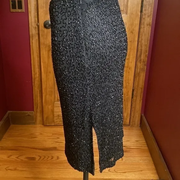 NWT Beaded Vintage Laurence Kazar Embellished Straight Skirt Black Sz M