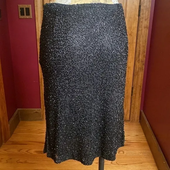 NWT Beaded Vintage Laurence Kazar Embellished Straight Skirt Black Sz M
